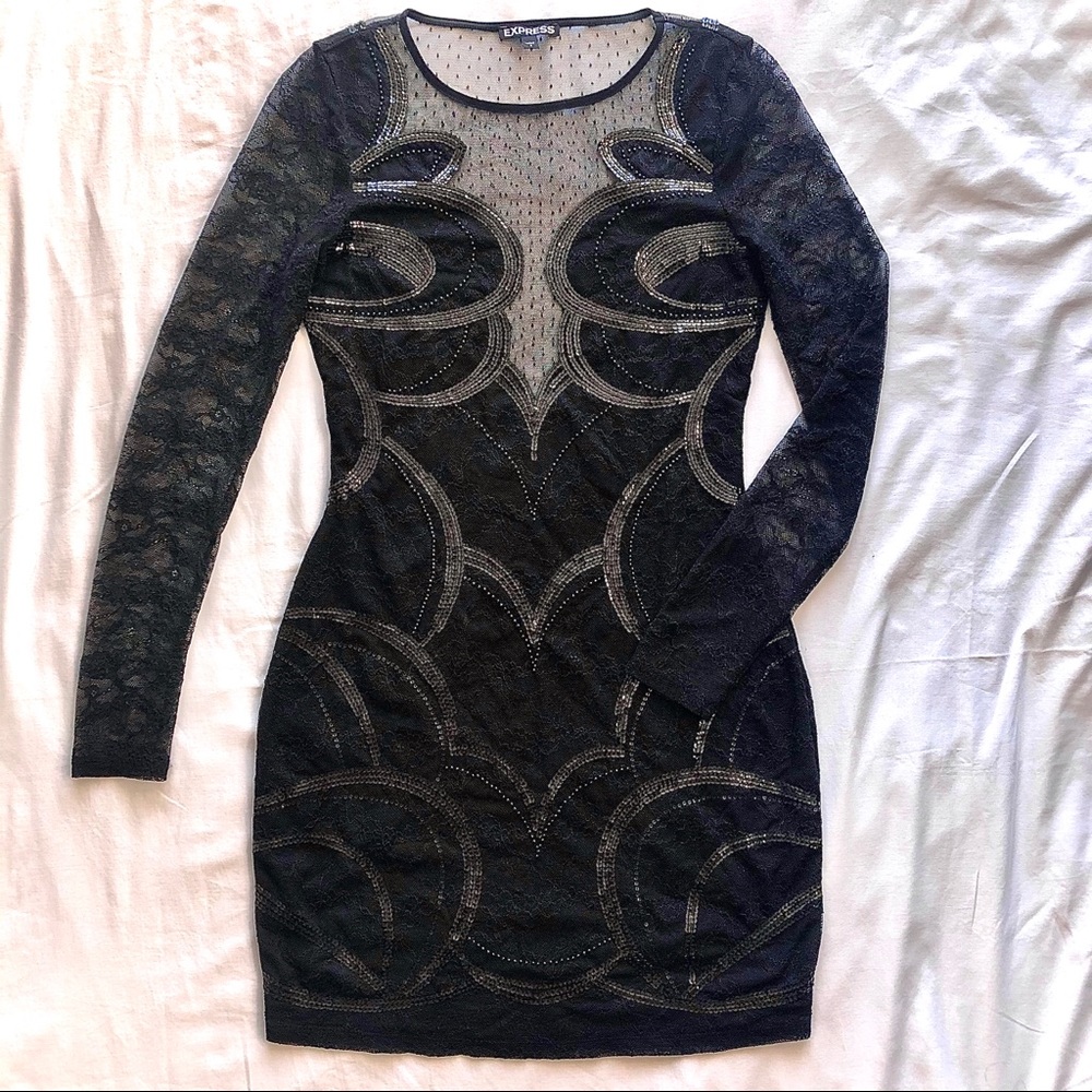 EXPRESS▪️Black Mesh Long Sleeve Dress